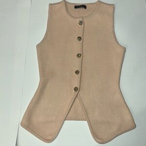 Emerson Lang Young Contemporary XS Sleeveless Vest Cardigan Knit Peplum Nude